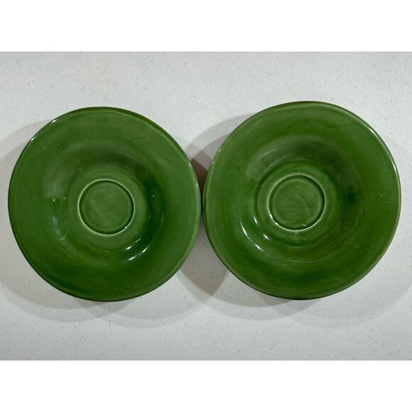 Pottery Barn Sausalito Moss Green Saucers Set of 2 Hand-painted Mexico - Picture 1 of 4